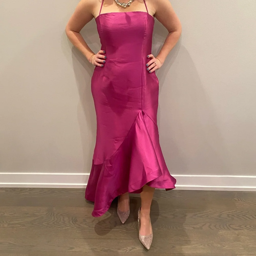 Nasty Gal Structured Twill Ruffle Strappy Midi Dress - Picture 2 of 4
